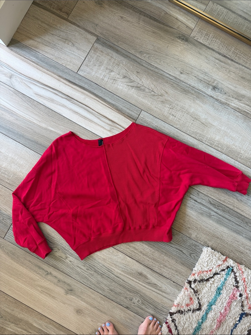 bobi Red Lightweight Batwing Scoop Neck Sweater